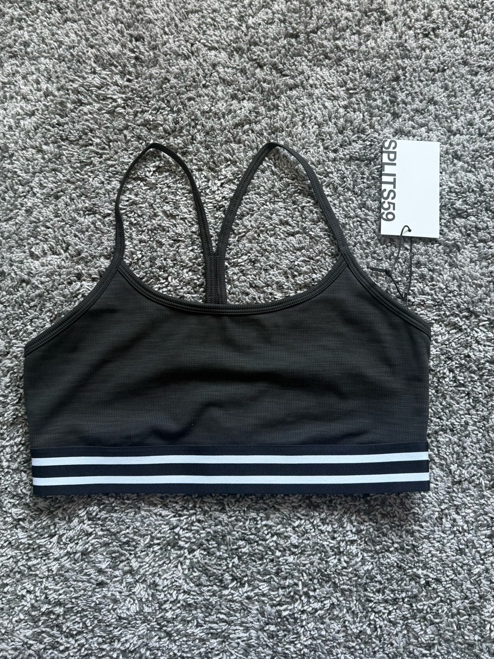 Splits59 Black Sports Bra with White Striped Underband
